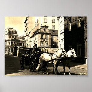 Vintage Austria Vienna Dreimaderlhaus Fiaker Poster
