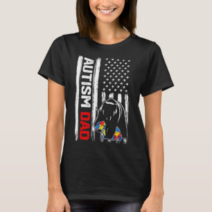 Vintage Autism Dad Bear American Flag Awareness Fa T-Shirt