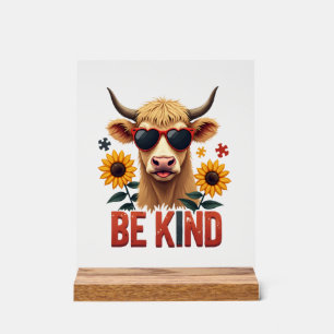 Vintage Autism Highland Cow Be Kind Rainbow Puzzle Acrylic Sign