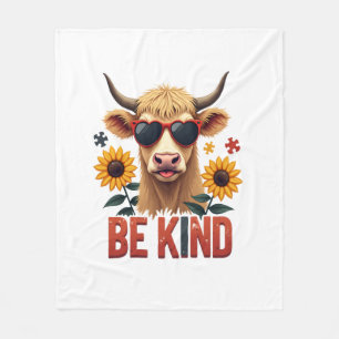 Vintage Autism Highland Cow Be Kind Rainbow Puzzle Fleece Blanket