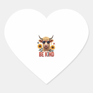Vintage Autism Highland Cow Be Kind Rainbow Puzzle Heart Sticker