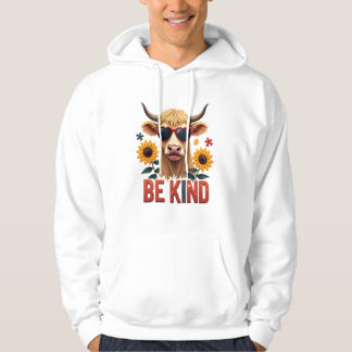 Vintage Autism Highland Cow Be Kind Rainbow Puzzle Hoodie