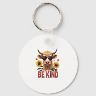 Vintage Autism Highland Cow Be Kind Rainbow Puzzle Key Ring