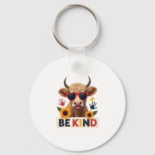 Vintage Autism Highland Cow Be Kind Rainbow Puzzle Key Ring