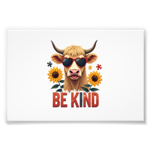 Vintage Autism Highland Cow Be Kind Rainbow Puzzle Photo Print