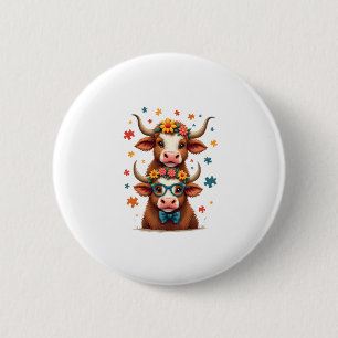 Vintage Autism Highland Cow Trio Peeking Cute Cow 6 Cm Round Badge