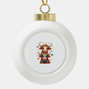 Vintage Autism Highland Cow Trio Peeking Cute Cow Ceramic Ball Christmas Ornament