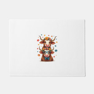 Vintage Autism Highland Cow Trio Peeking Cute Cow Doormat