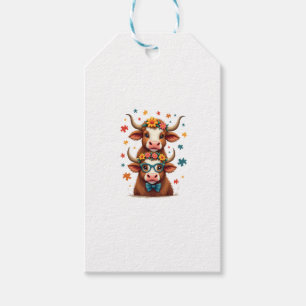 Vintage Autism Highland Cow Trio Peeking Cute Cow Gift Tags