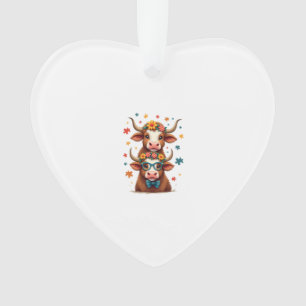 Vintage Autism Highland Cow Trio Peeking Cute Cow Ornament