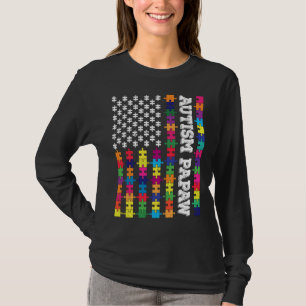 Vintage Autism Papaw Patriotic Puzzle American Fla T-Shirt