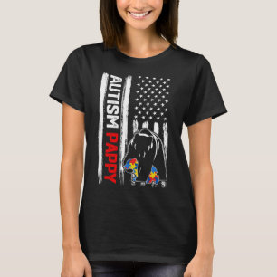 Vintage Autism Pappy Bear American Flag Awareness T-Shirt