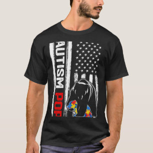Vintage Autism Pop Bear American Flag Awareness Fa T-Shirt