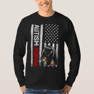 Vintage Autism Poppa Bear American Flag Awareness T-Shirt