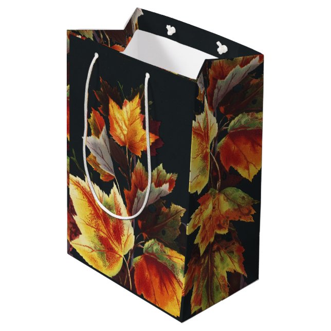 Vintage Autmn Leaf Cross Motif Medium Gift Bag (Back Angled)