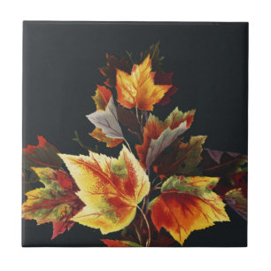 Vintage Autmn Leaf Motif Ceramic Tile