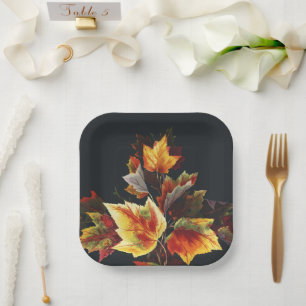 Vintage Autmn Leaf Motif Paper Plate
