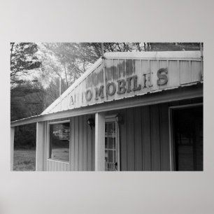 Vintage Auto Building Car Lot Poster