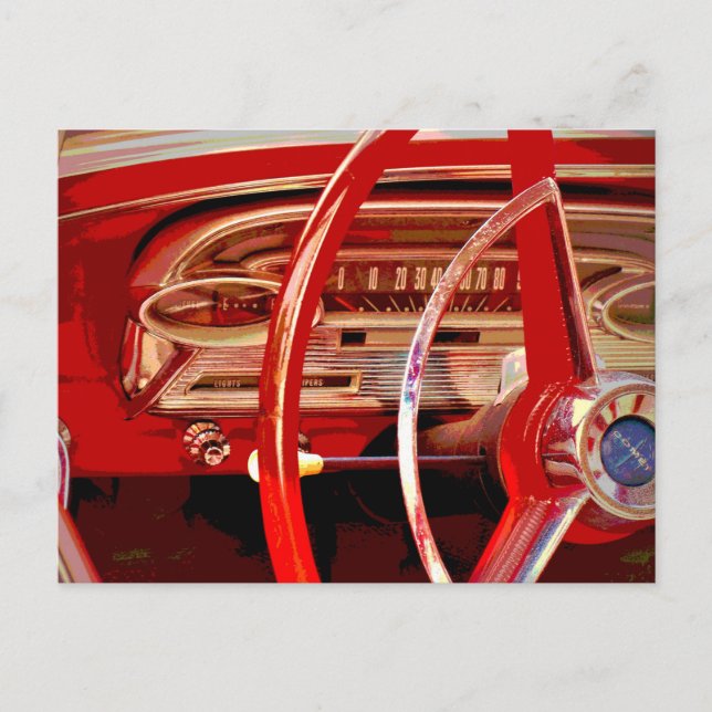 Vintage Auto Old Car Red Dashboard Detail Postcard (Front)