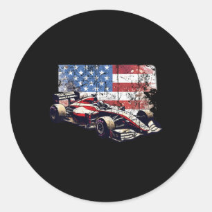 Vintage Auto Racing Car American Flag 4th Of July Classic Round Sticker