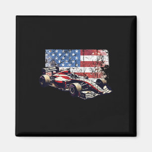 Vintage Auto Racing Car American Flag 4th Of July Magnet