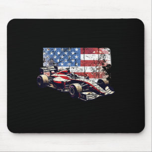 Vintage Auto Racing Car American Flag 4th Of July Mouse Pad