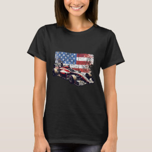 Vintage Auto Racing Car American Flag 4th Of July T-Shirt