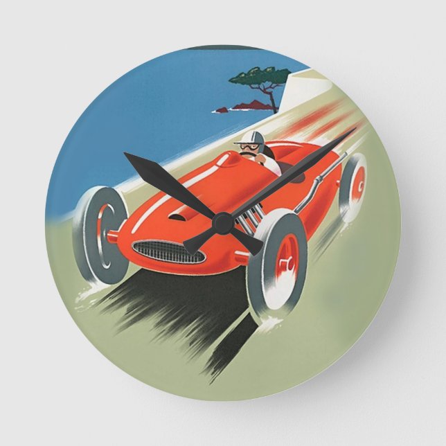 Vintage Auto Racing Round Clock (Front)