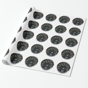 Vintage Auto Tachometer on White Wrapping Paper
