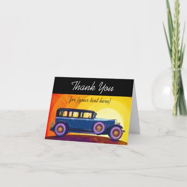 Vintage Automobile Sunset Personalized Thank You Card (Front)