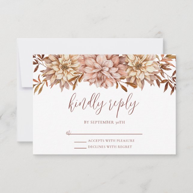 Vintage Autumn Botanical Kindly Reply Wedding RSVP Card (Front)