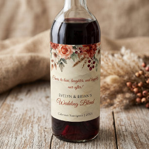 Vintage Autumn Burgundy Blush Floral Boho Wedding Wine Label