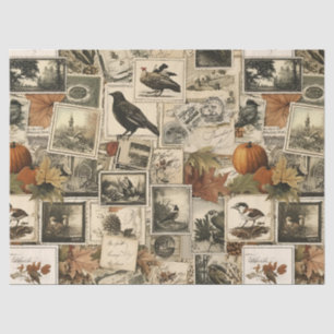 Vintage Autumn Ephemera Collage Rustic Birds (2) Tissue Paper