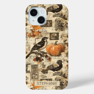 Vintage Autumn Ephemera Collage Rustic Birds iPhone 15 Case