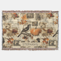 Vintage Autumn Ephemera Collage | Rustic Birds