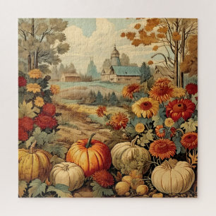 Vintage Autumn Fall Countryside Farm Barn Pumpkins Jigsaw Puzzle