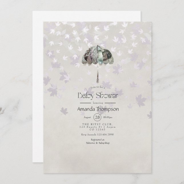 Vintage Autumn - Fall White Baby Shower Invitation (Front/Back)