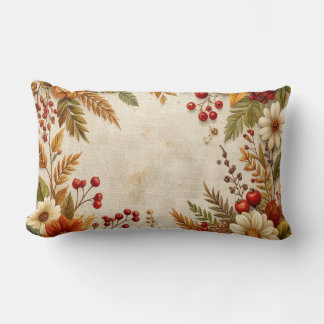 Vintage Autumn Floral Border Pillow - Fall Flowers