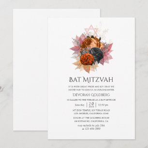 Vintage Autumn Floral Bouquet Bat Mitzvah Invitation