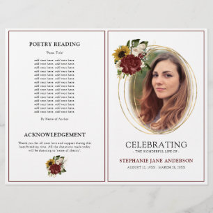 Vintage Autumn Floral Funeral Service Program Flye Flyer