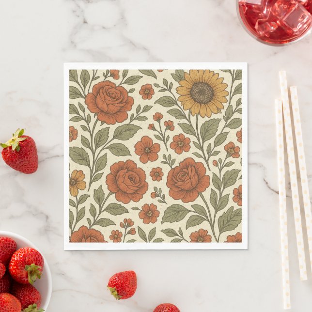 Vintage Autumn Floral Pattern – Rustic Botanical Napkin (Insitu)