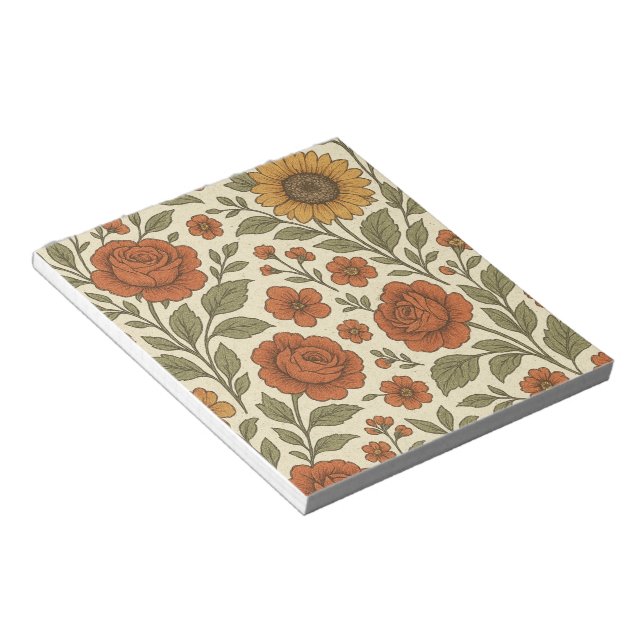Vintage Autumn Floral Pattern – Rustic Botanical Notepad (Angled)