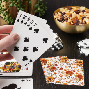 Vintage Autumn Floral Pattern with Sunflowers Playing Cards