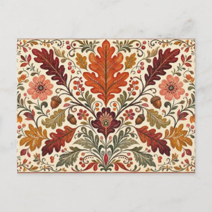 Vintage Autumn Folk Art Botanical Postcard fall