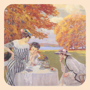 Vintage Autumn Garden Tea Party Elegant Edwardian Square Sticker