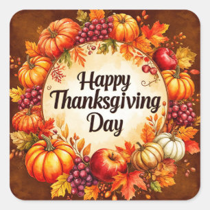 Vintage Autumn Harvest Thanksgiving Pumpkin Square Sticker