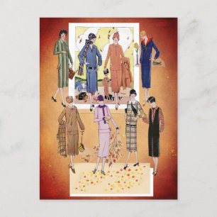 Vintage Autumn Jazz Age Fashions  Postcard