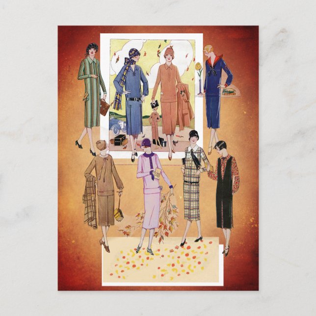 Vintage Autumn Jazz Age Fashions  Postcard (Front)
