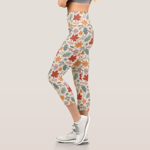 Vintage Autumn Leaves and Acorns Pattern Capri Leggings
