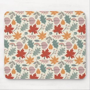 Vintage Autumn Leaves and Acorns Pattern Mouse Pad